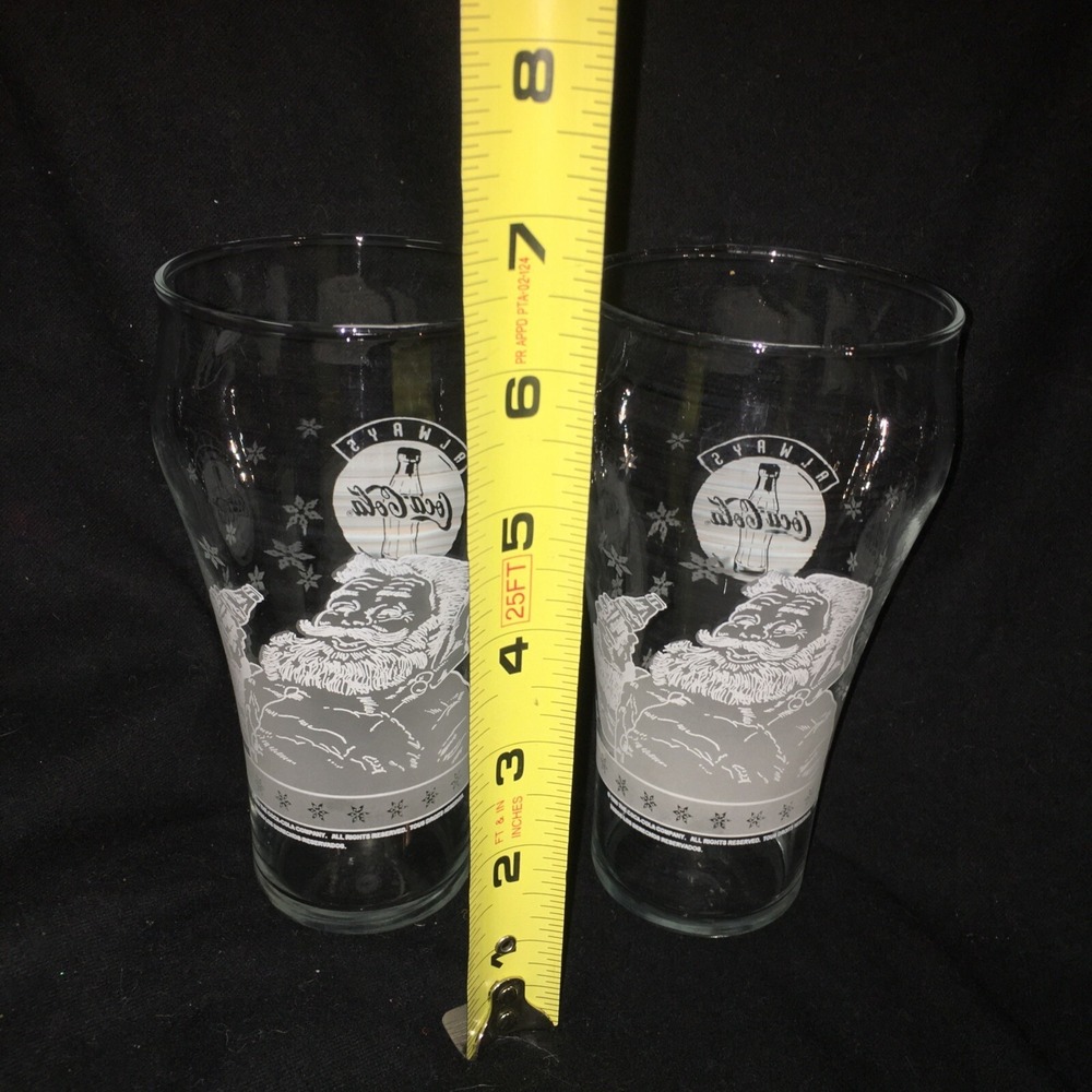 2 VTG "Always Coca-Cola"  Frosted Santa Glasses 1999 Coke Clear Christmas - Picture 6 of 8